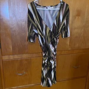 Jennifer Lopez Black and Brown Patterned Midi Dress